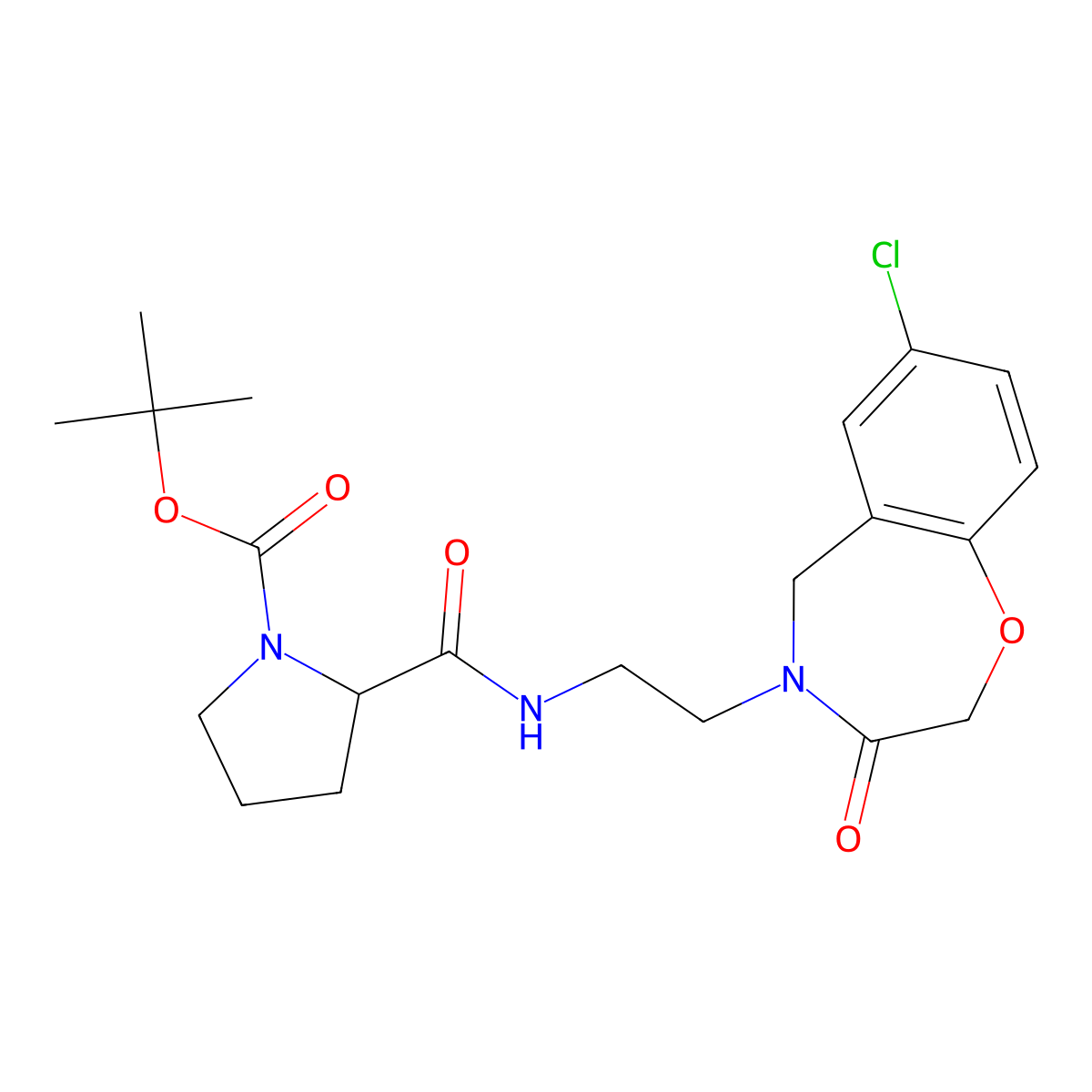 tert-butyl 2-((2-(7-chloro-3-oxo-2,3-dihydrobenzo[f][1,4]oxazepin-4(5H)-yl)ethyl)carbamoyl)pyrrolidine-1-carboxylate molecular structure, CAS 1902908-72-8