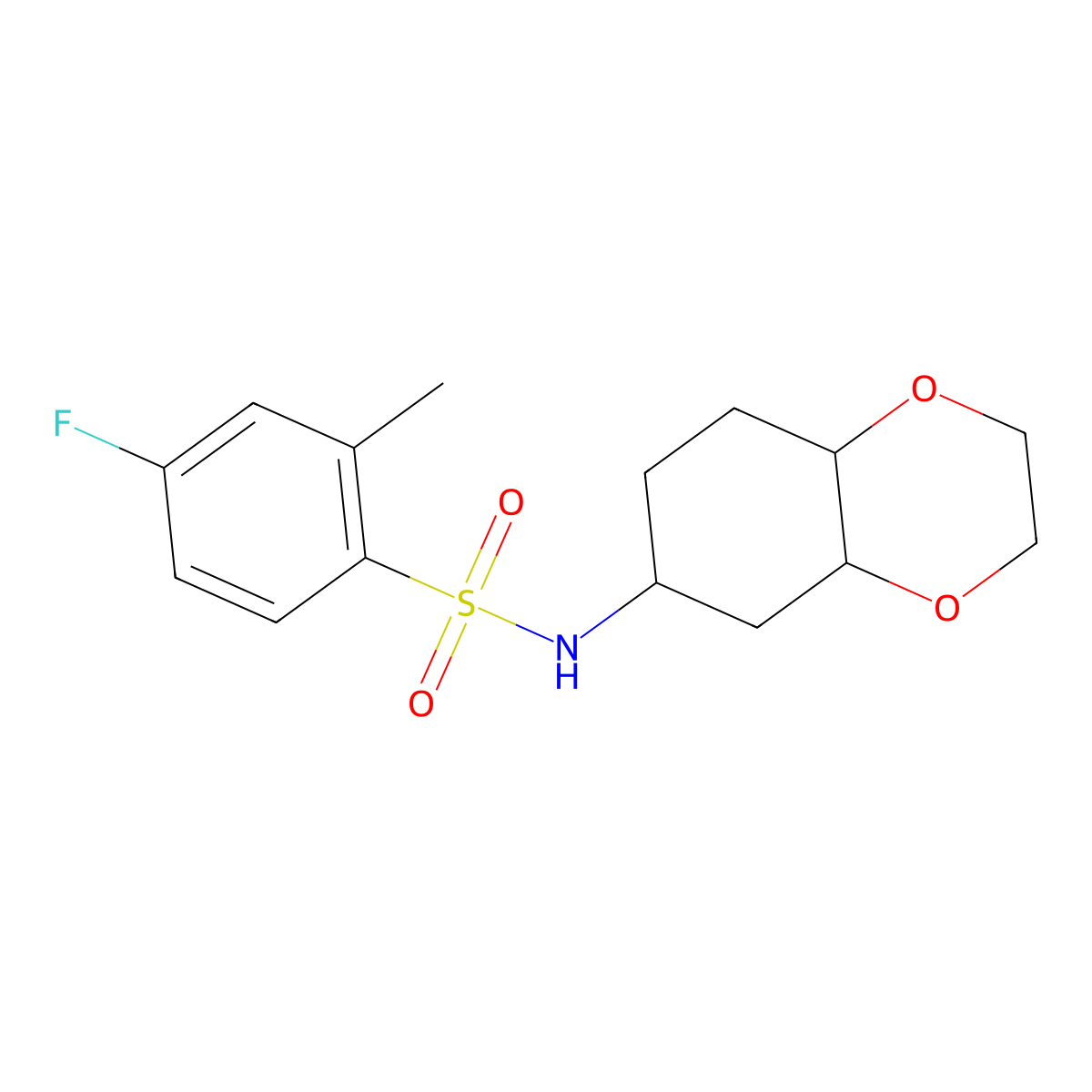 4-fluoro-2-methyl-N-(octahydrobenzo[b][1,4]dioxin-6-yl)benzenesulfonamide molecular structure, CAS 1902909-08-3