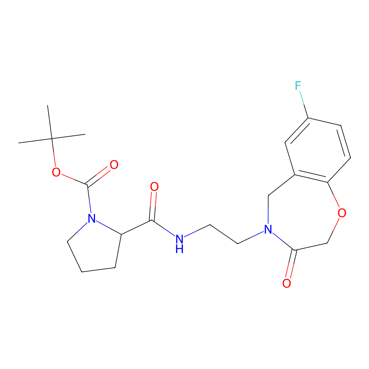 tert-butyl 2-((2-(7-fluoro-3-oxo-2,3-dihydrobenzo[f][1,4]oxazepin-4(5H)-yl)ethyl)carbamoyl)pyrrolidine-1-carboxylate molecular structure, CAS 1902909-64-1