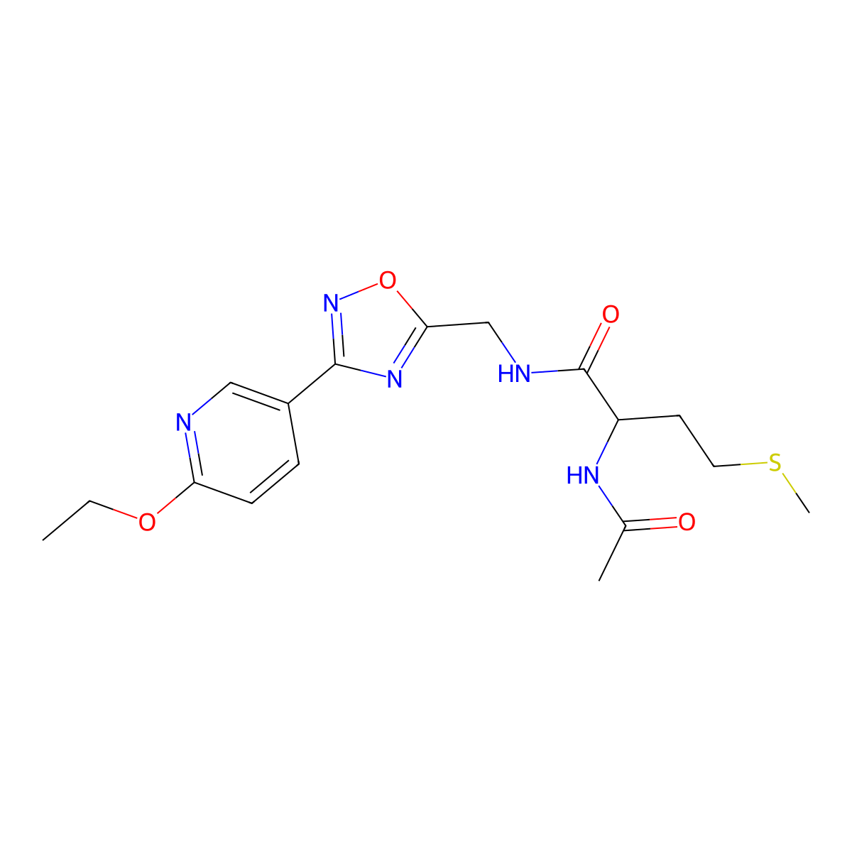 2-acetamido-N-((3-(6-ethoxypyridin-3-yl)-1,2,4-oxadiazol-5-yl)methyl)-4-(methylthio)butanamide molecular structure, CAS 1902909-74-3
