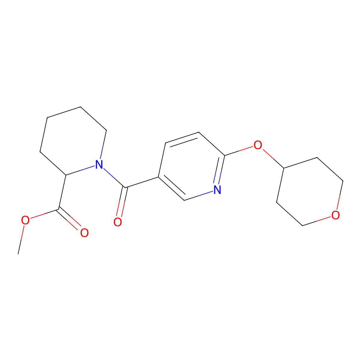 Methyl 1-[6-(oxan-4-yloxy)pyridine-3-carbonyl]piperidine-2-carboxylate molecular structure, CAS 1902920-86-8