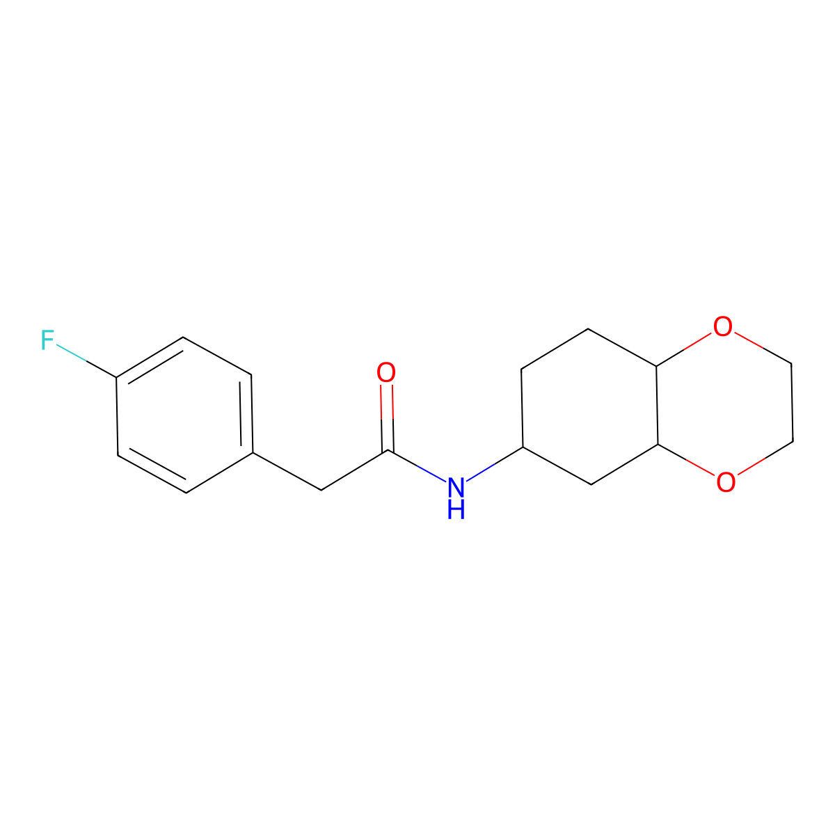 2-(4-fluorophenyl)-N-(octahydrobenzo[b][1,4]dioxin-6-yl)acetamide molecular structure, CAS 1902921-09-8