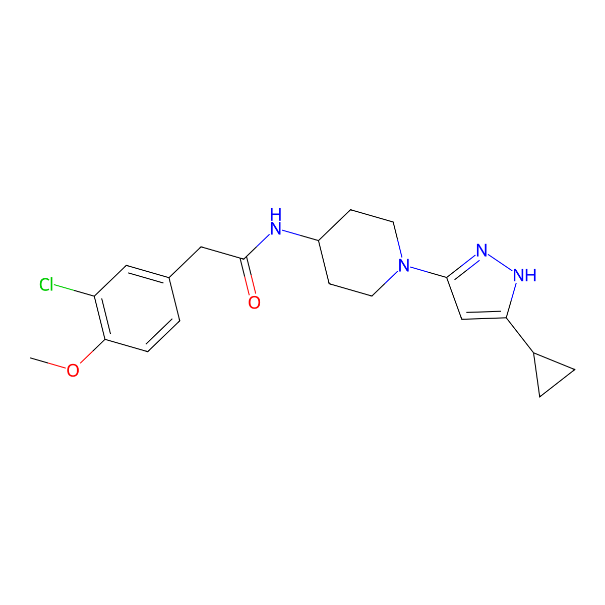 2-(3-chloro-4-methoxyphenyl)-N-[1-(5-cyclopropyl-1H-pyrazol-3-yl)piperidin-4-yl]acetamide molecular structure, CAS 1902922-35-3