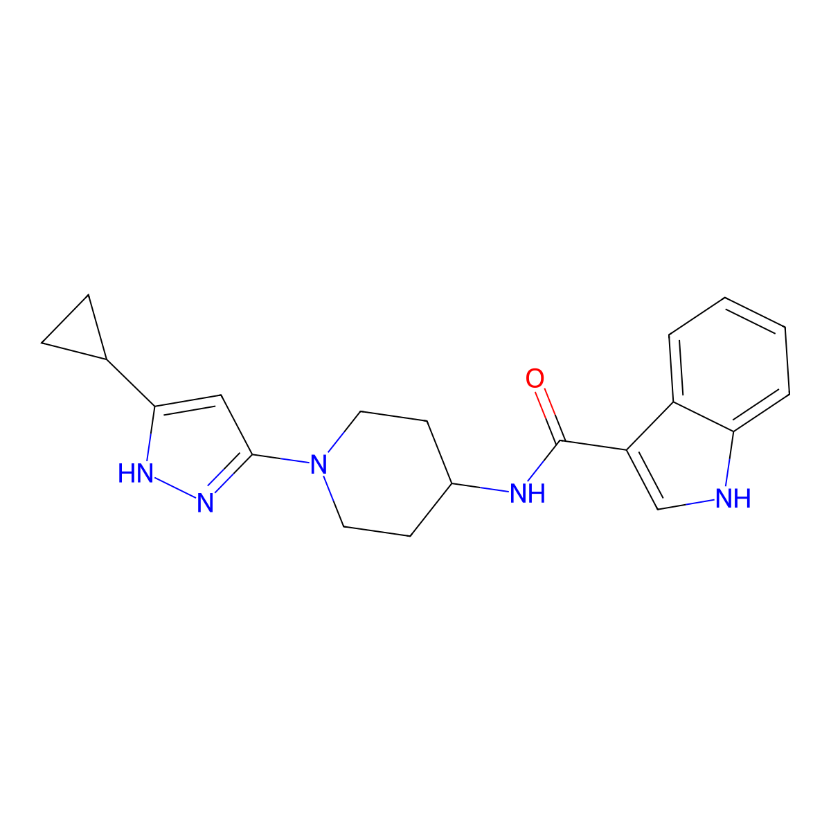 N-[1-(5-cyclopropyl-1H-pyrazol-3-yl)piperidin-4-yl]-1H-indole-3-carboxamide molecular structure, CAS 1902922-36-4