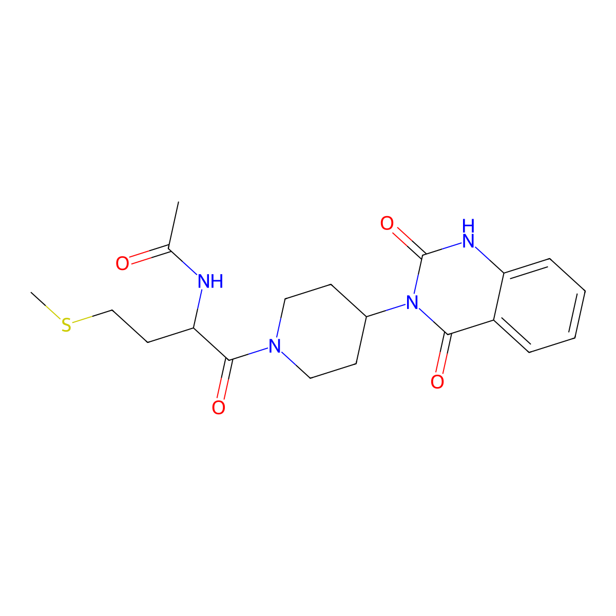 N-(1-(4-(2,4-dioxo-1,2-dihydroquinazolin-3(4H)-yl)piperidin-1-yl)-4-(methylthio)-1-oxobutan-2-yl)acetamide molecular structure, CAS 1902922-40-0