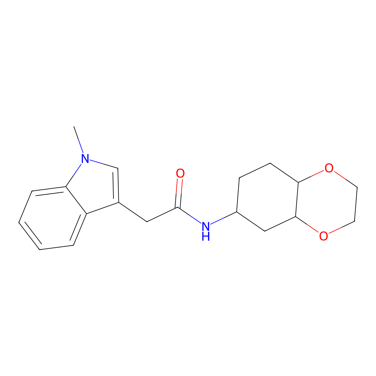 2-(1-methyl-1H-indol-3-yl)-N-(octahydrobenzo[b][1,4]dioxin-6-yl)acetamide molecular structure, CAS 1902926-14-0