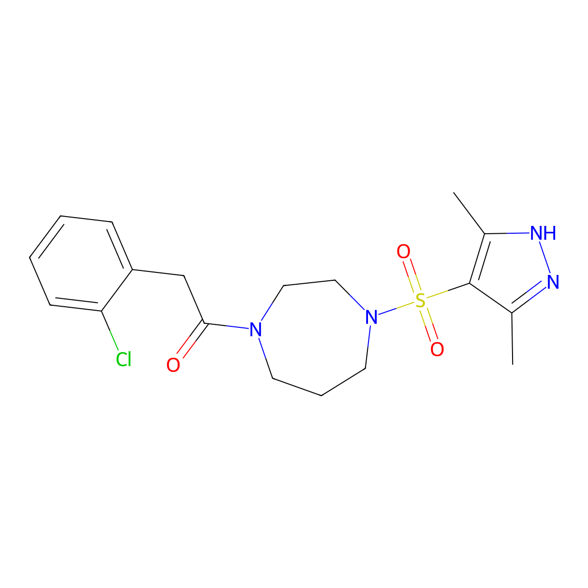 2-(2-chlorophenyl)-1-(4-((3,5-dimethyl-1H-pyrazol-4-yl)sulfonyl)-1,4-diazepan-1-yl)ethanone molecular structure, CAS 1902926-73-1