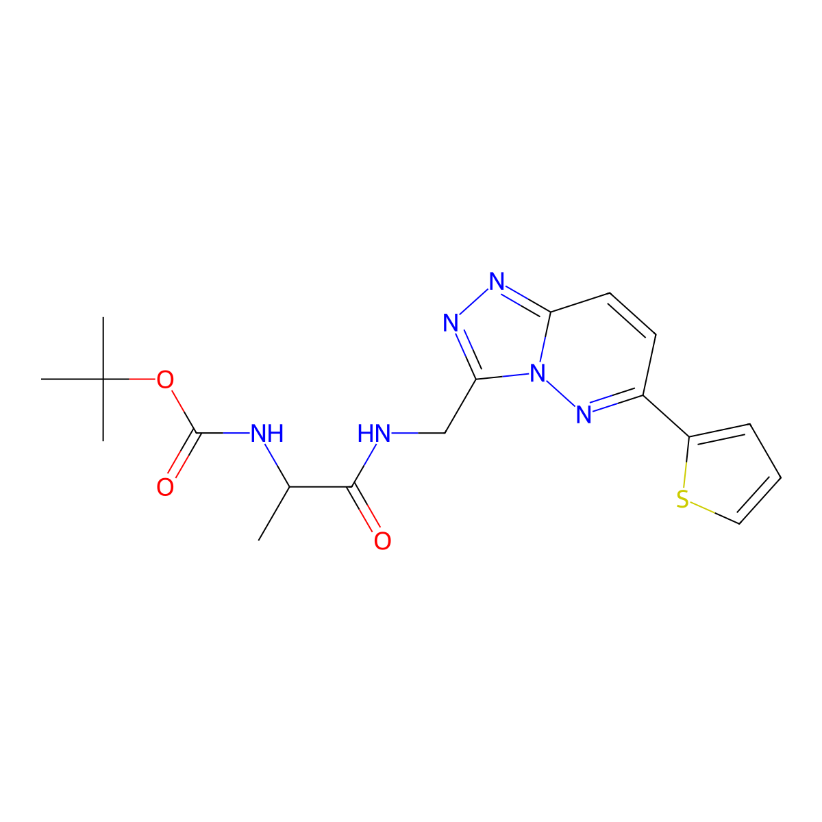 Tert-butyl (1-oxo-1-(((6-(thiophen-2-yl)-[1,2,4]triazolo[4,3-b]pyridazin-3-yl)methyl)amino)propan-2-yl)carbamate molecular structure, CAS 1902927-01-8