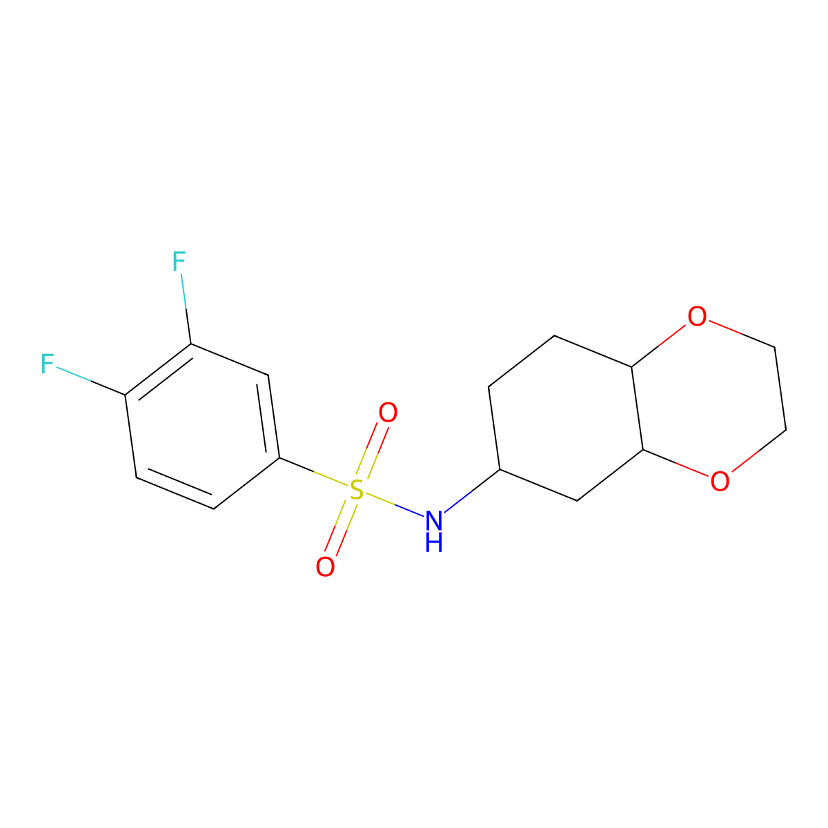 3,4-difluoro-N-(octahydrobenzo[b][1,4]dioxin-6-yl)benzenesulfonamide molecular structure, CAS 1902927-36-9