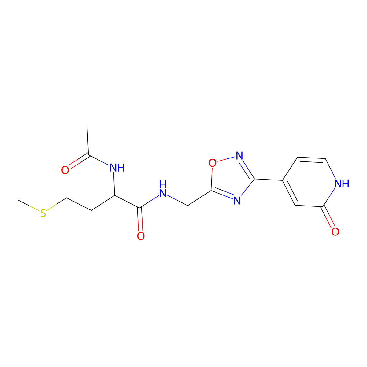 2-acetamido-4-(methylthio)-N-((3-(2-oxo-1,2-dihydropyridin-4-yl)-1,2,4-oxadiazol-5-yl)methyl)butanamide molecular structure, CAS 1902931-45-6