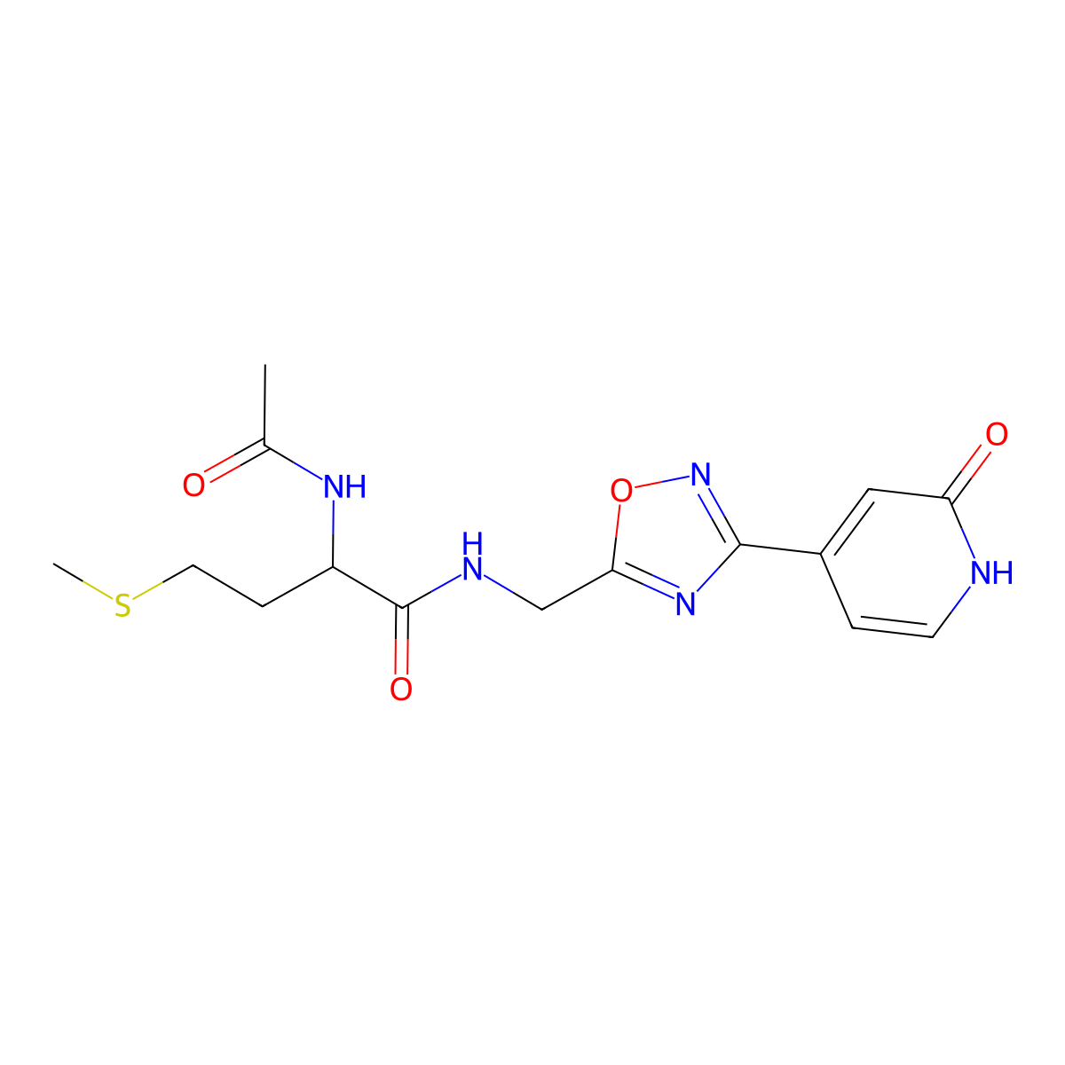2-acetamido-4-(methylthio)-N-((3-(2-oxo-1,2-dihydropyridin-4-yl)-1,2,4-oxadiazol-5-yl)methyl)butanamide molecular structure, CAS 1902931-45-6