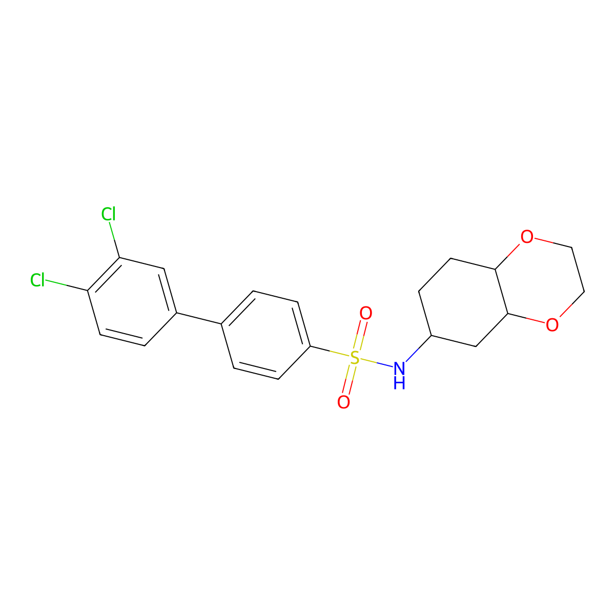 3',4'-dichloro-N-(octahydrobenzo[b][1,4]dioxin-6-yl)-[1,1'-biphenyl]-4-sulfonamide molecular structure, CAS 1902931-61-6