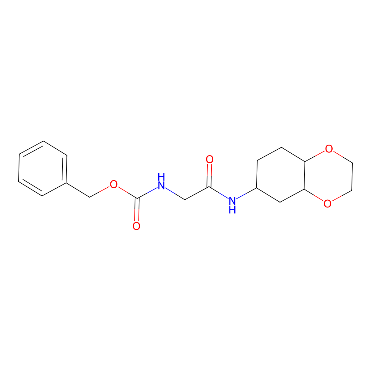 Benzyl (2-((octahydrobenzo[b][1,4]dioxin-6-yl)amino)-2-oxoethyl)carbamate molecular structure, CAS 1902932-43-7