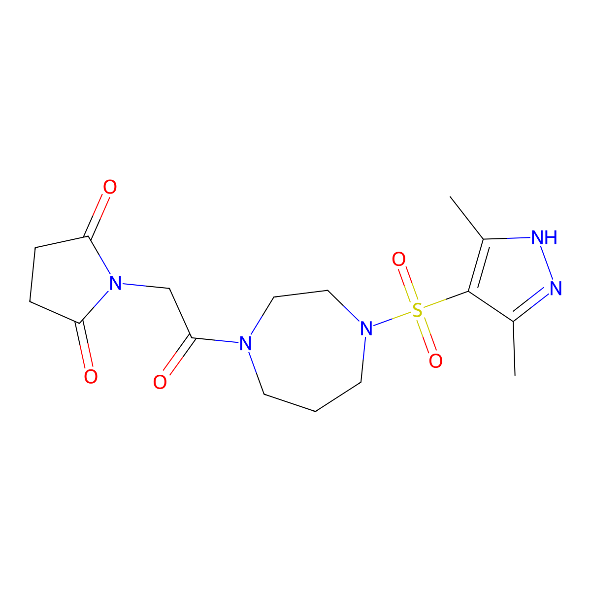 1-(2-{4-[(3,5-dimethyl-1H-pyrazol-4-yl)sulfonyl]-1,4-diazepan-1-yl}-2-oxoethyl)pyrrolidine-2,5-dione molecular structure, CAS 1902934-83-1