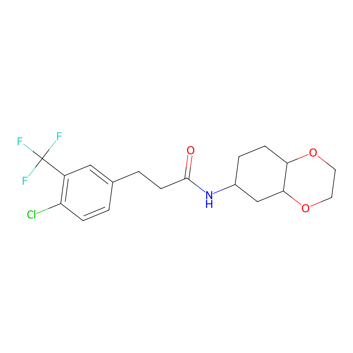 3-(4-chloro-3-(trifluoromethyl)phenyl)-N-(octahydrobenzo[b][1,4]dioxin-6-yl)propanamide molecular structure, CAS 1902935-05-0
