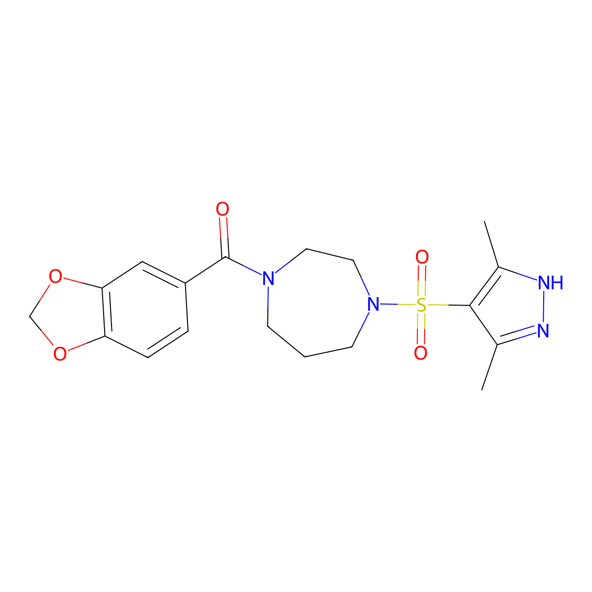 benzo[d][1,3]dioxol-5-yl(4-((3,5-dimethyl-1H-pyrazol-4-yl)sulfonyl)-1,4-diazepan-1-yl)methanone molecular structure, CAS 1902935-75-4