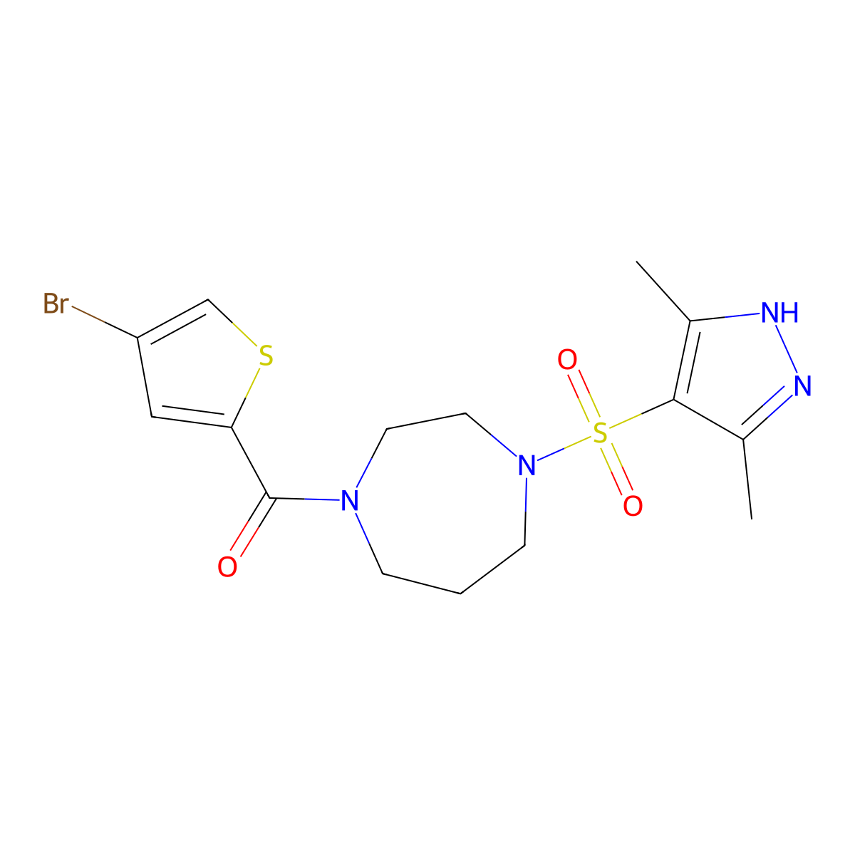 (4-bromothiophen-2-yl)(4-((3,5-dimethyl-1H-pyrazol-4-yl)sulfonyl)-1,4-diazepan-1-yl)methanone molecular structure, CAS 1902936-38-2