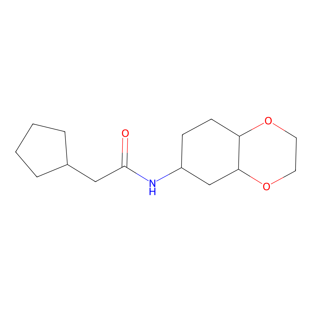 2-cyclopentyl-N-(octahydrobenzo[b][1,4]dioxin-6-yl)acetamide molecular structure, CAS 1902937-17-0