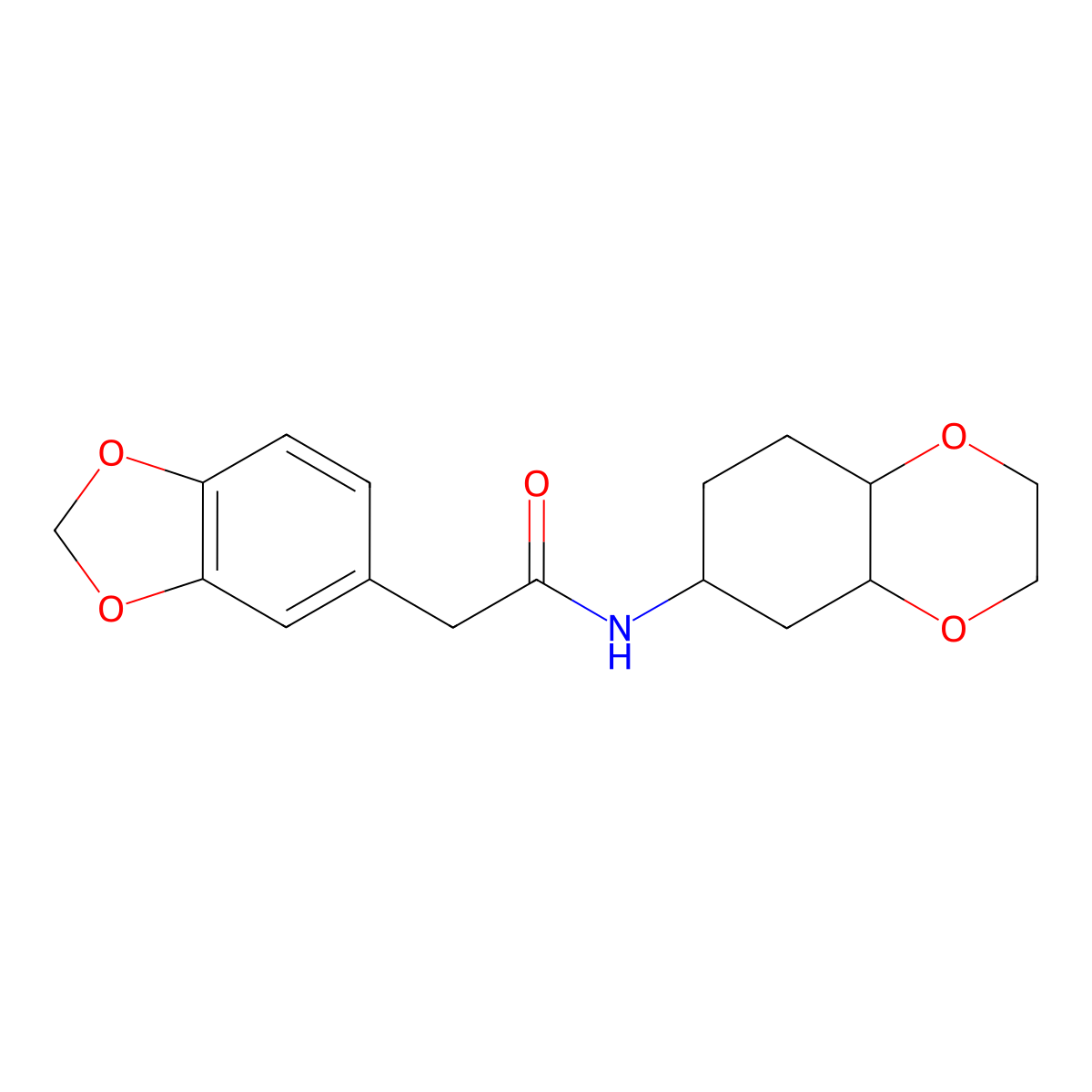 2-(benzo[d][1,3]dioxol-5-yl)-N-(octahydrobenzo[b][1,4]dioxin-6-yl)acetamide molecular structure, CAS 1902938-85-5