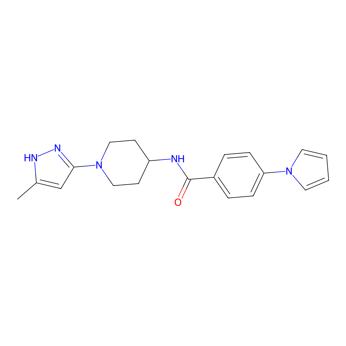 N-[1-(5-methyl-1H-pyrazol-3-yl)piperidin-4-yl]-4-(1H-pyrrol-1-yl)benzamide molecular structure, CAS 1902942-75-9