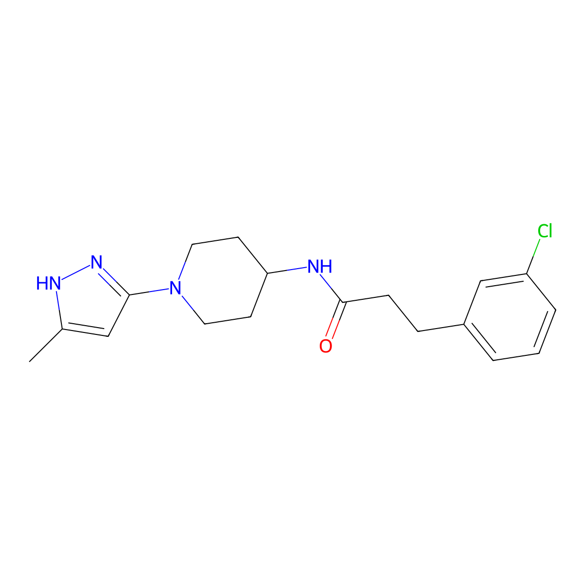 3-(3-chlorophenyl)-N-[1-(5-methyl-1H-pyrazol-3-yl)piperidin-4-yl]propanamide molecular structure, CAS 1902942-86-2
