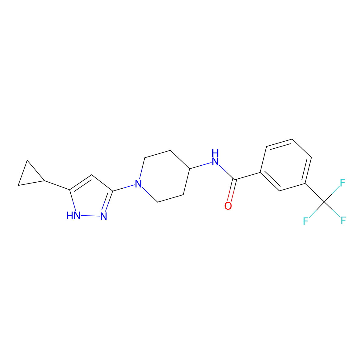 N-[1-(5-cyclopropyl-1H-pyrazol-3-yl)piperidin-4-yl]-3-(trifluoromethyl)benzamide molecular structure, CAS 1902943-51-4