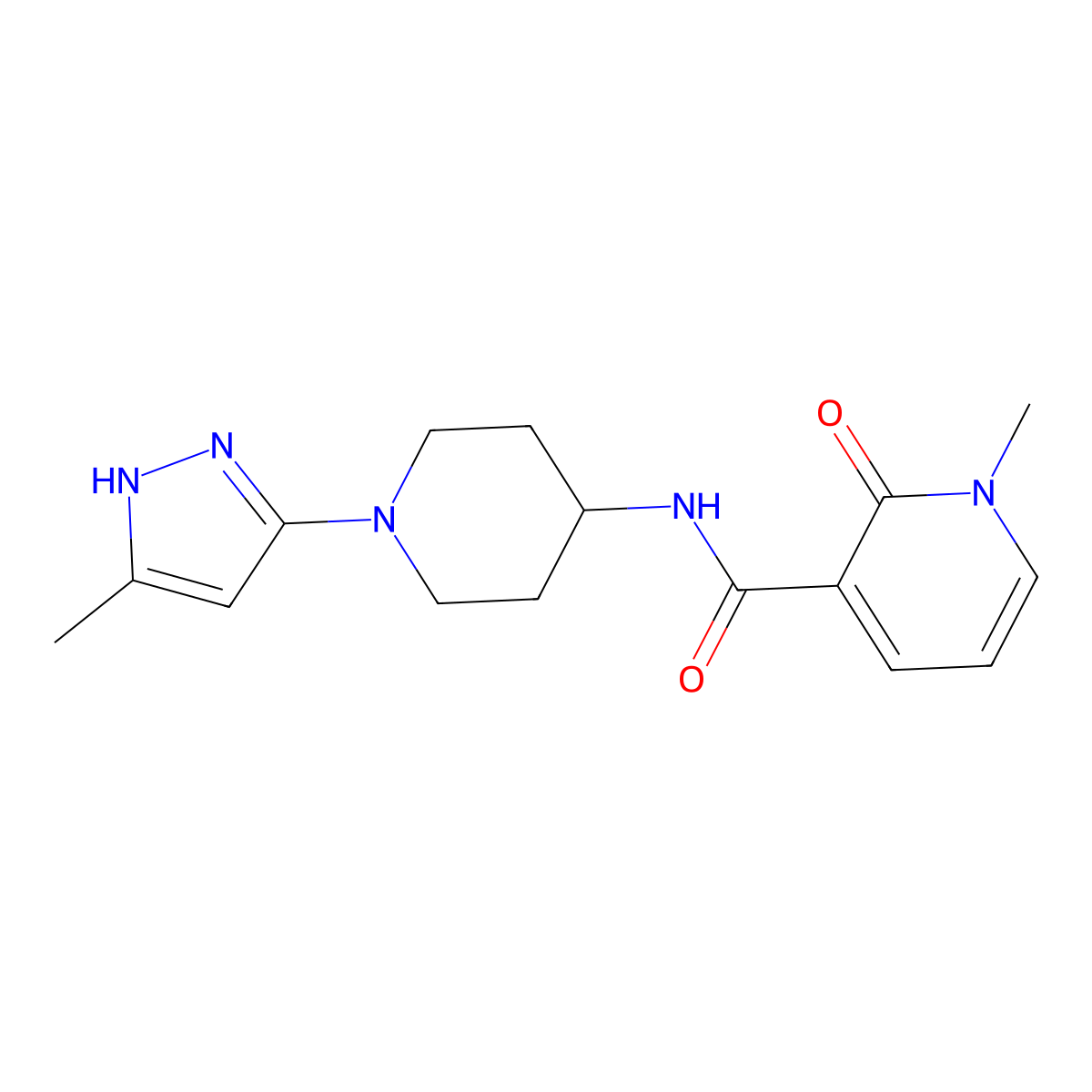 1-methyl-N-(1-(5-methyl-1H-pyrazol-3-yl)piperidin-4-yl)-2-oxo-1,2-dihydropyridine-3-carboxamide molecular structure, CAS 1902945-65-6