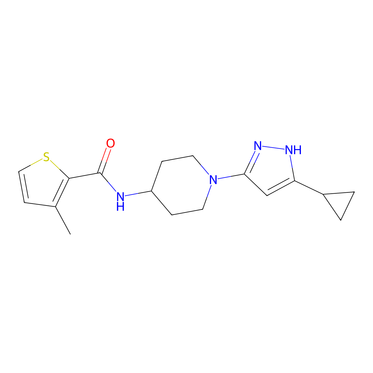 N-[1-(5-cyclopropyl-1H-pyrazol-3-yl)piperidin-4-yl]-3-methylthiophene-2-carboxamide molecular structure, CAS 1902945-71-4