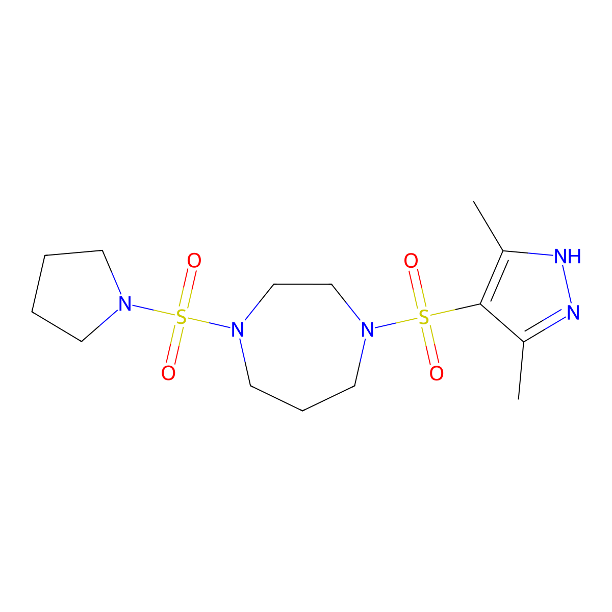 1-((3,5-dimethyl-1H-pyrazol-4-yl)sulfonyl)-4-(pyrrolidin-1-ylsulfonyl)-1,4-diazepane molecular structure, CAS 1902946-52-4