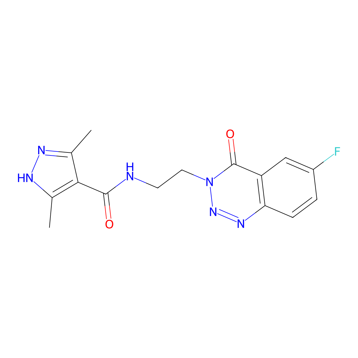 N-(2-(6-fluoro-4-oxobenzo[d][1,2,3]triazin-3(4H)-yl)ethyl)-3,5-dimethyl-1H-pyrazole-4-carboxamide molecular structure, CAS 1902946-98-8