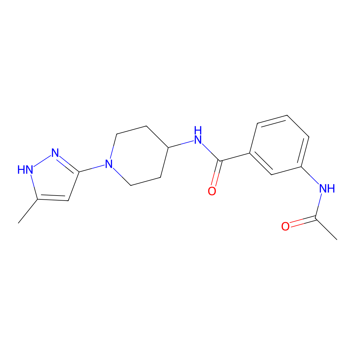 3-acetamido-N-[1-(5-methyl-1H-pyrazol-3-yl)piperidin-4-yl]benzamide molecular structure, CAS 1902947-37-8
