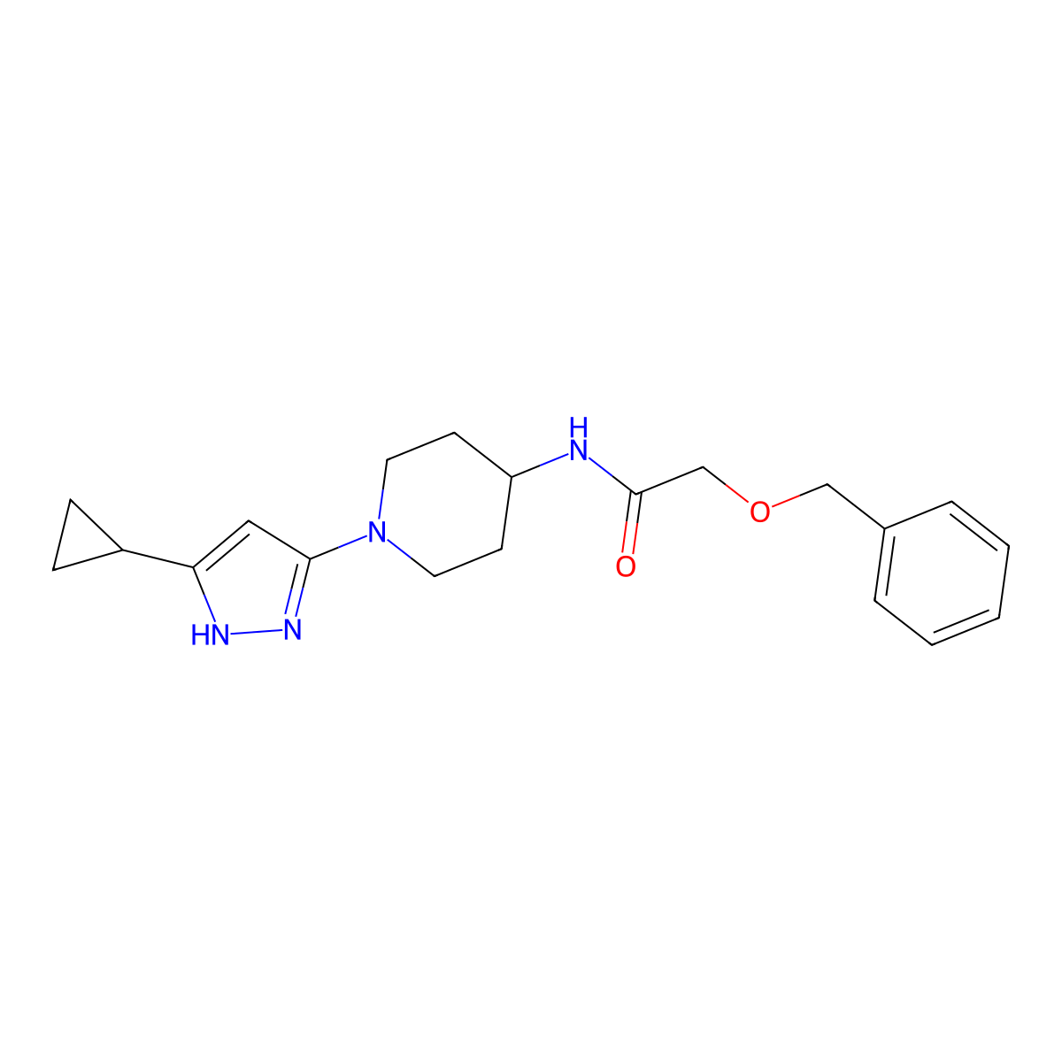 2-(benzyloxy)-N-(1-(5-cyclopropyl-1H-pyrazol-3-yl)piperidin-4-yl)acetamide molecular structure, CAS 1902949-54-5