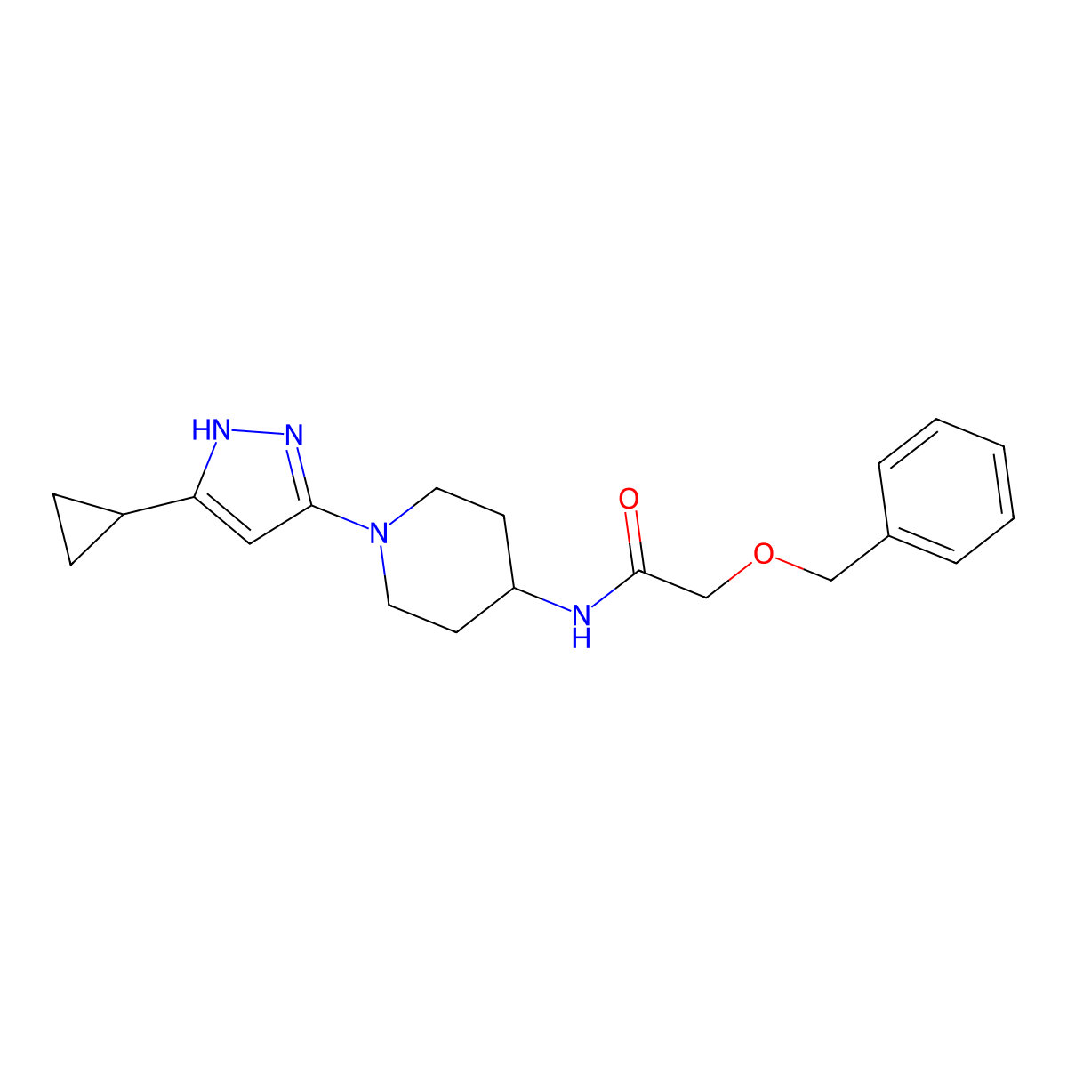 2-(benzyloxy)-N-(1-(5-cyclopropyl-1H-pyrazol-3-yl)piperidin-4-yl)acetamide molecular structure, CAS 1902949-54-5