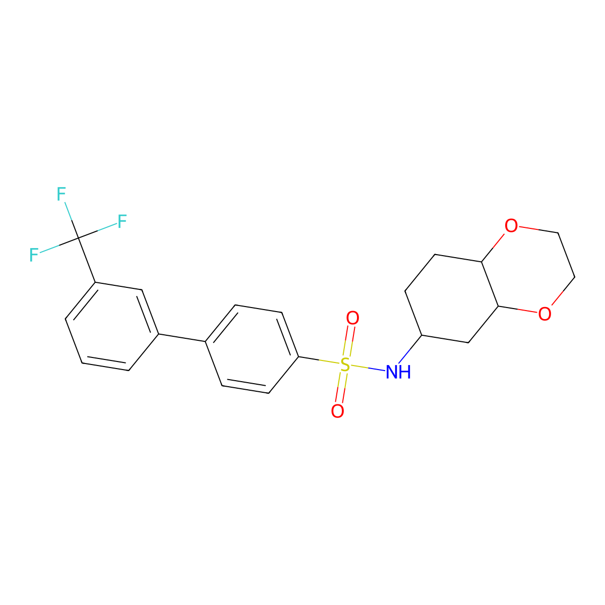 N-(octahydrobenzo[b][1,4]dioxin-6-yl)-3'-(trifluoromethyl)-[1,1'-biphenyl]-4-sulfonamide molecular structure, CAS 1902950-12-2