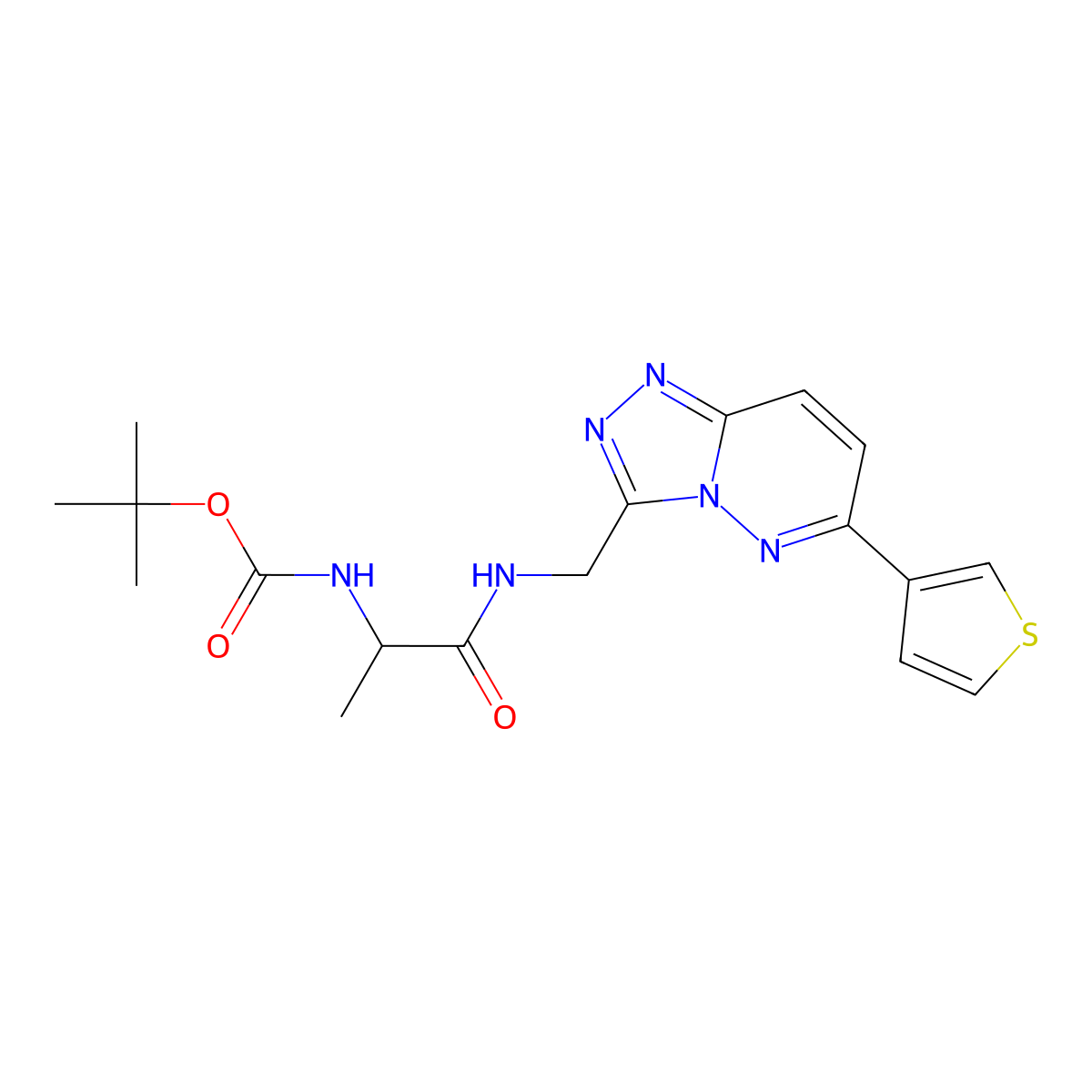 Tert-butyl (1-oxo-1-(((6-(thiophen-3-yl)-[1,2,4]triazolo[4,3-b]pyridazin-3-yl)methyl)amino)propan-2-yl)carbamate molecular structure, CAS 1902950-58-6