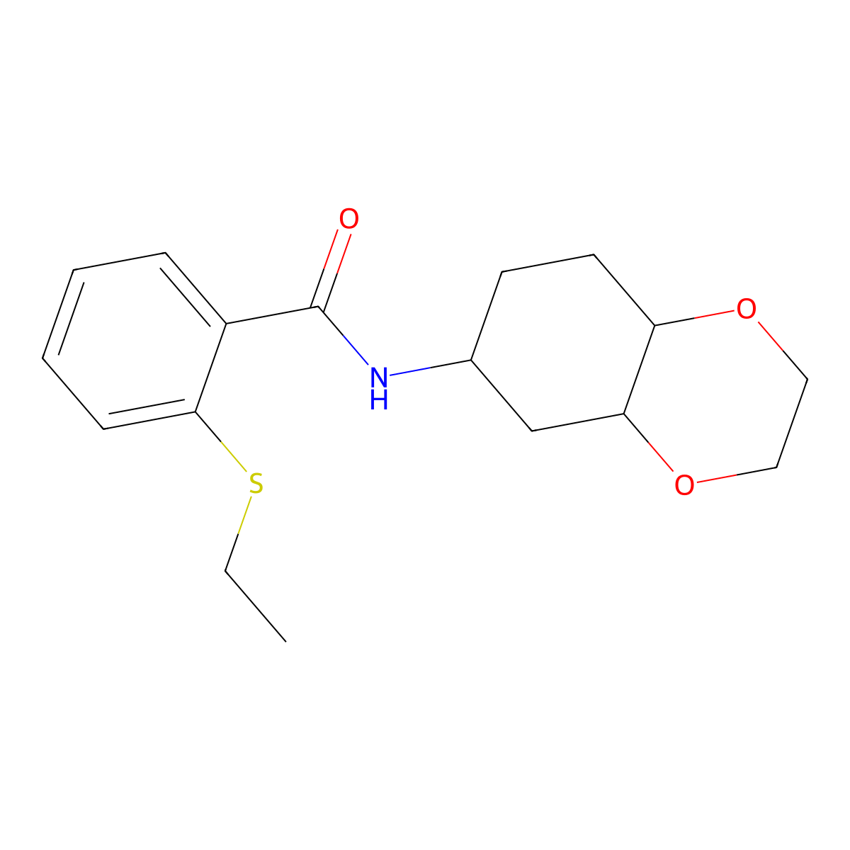 2-(ethylthio)-N-(octahydrobenzo[b][1,4]dioxin-6-yl)benzamide molecular structure, CAS 1902950-97-3