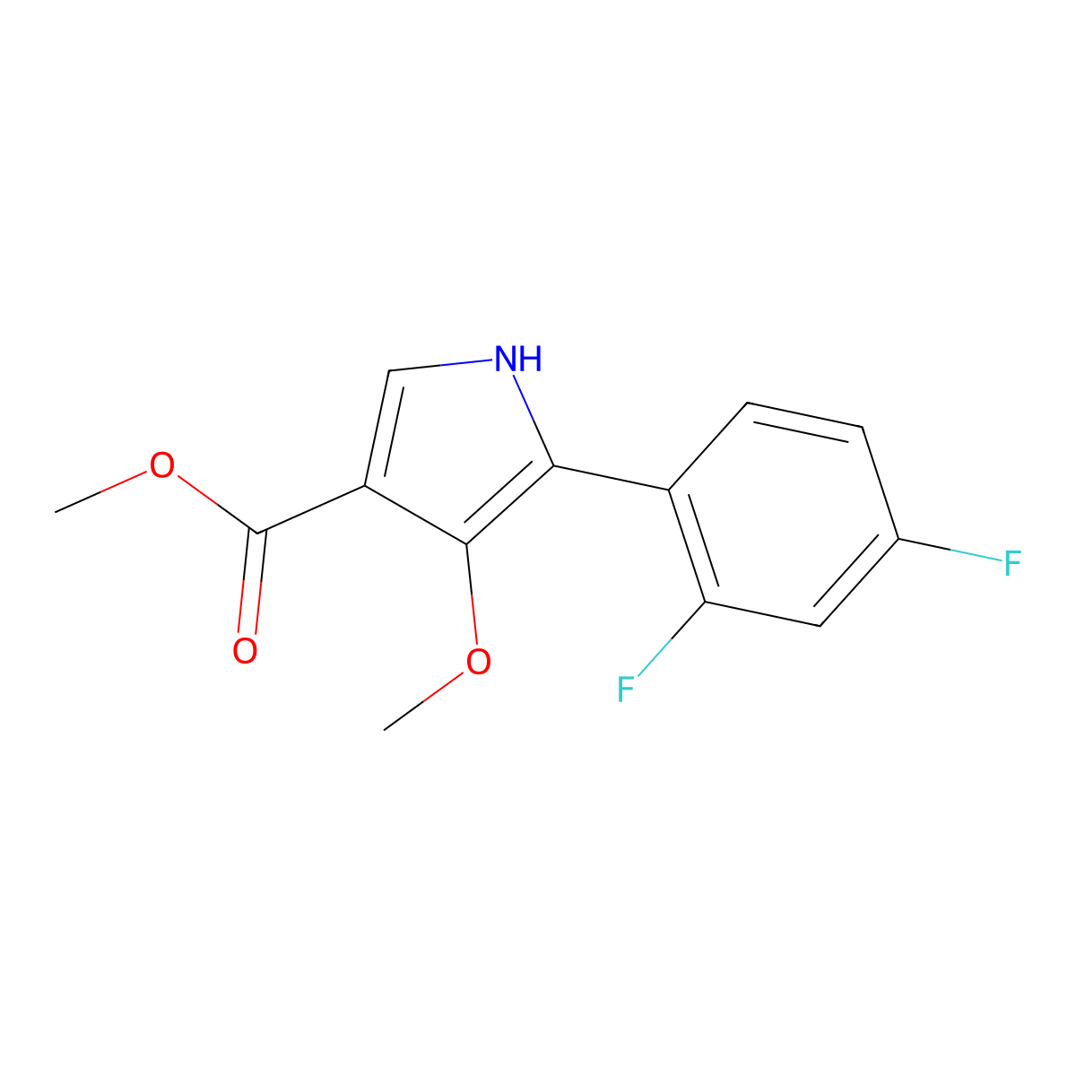 Methyl 5-(2,4-difluorophenyl)-4-methoxy-1H-pyrrole-3-carboxylate molecular structure, CAS 1902955-29-6