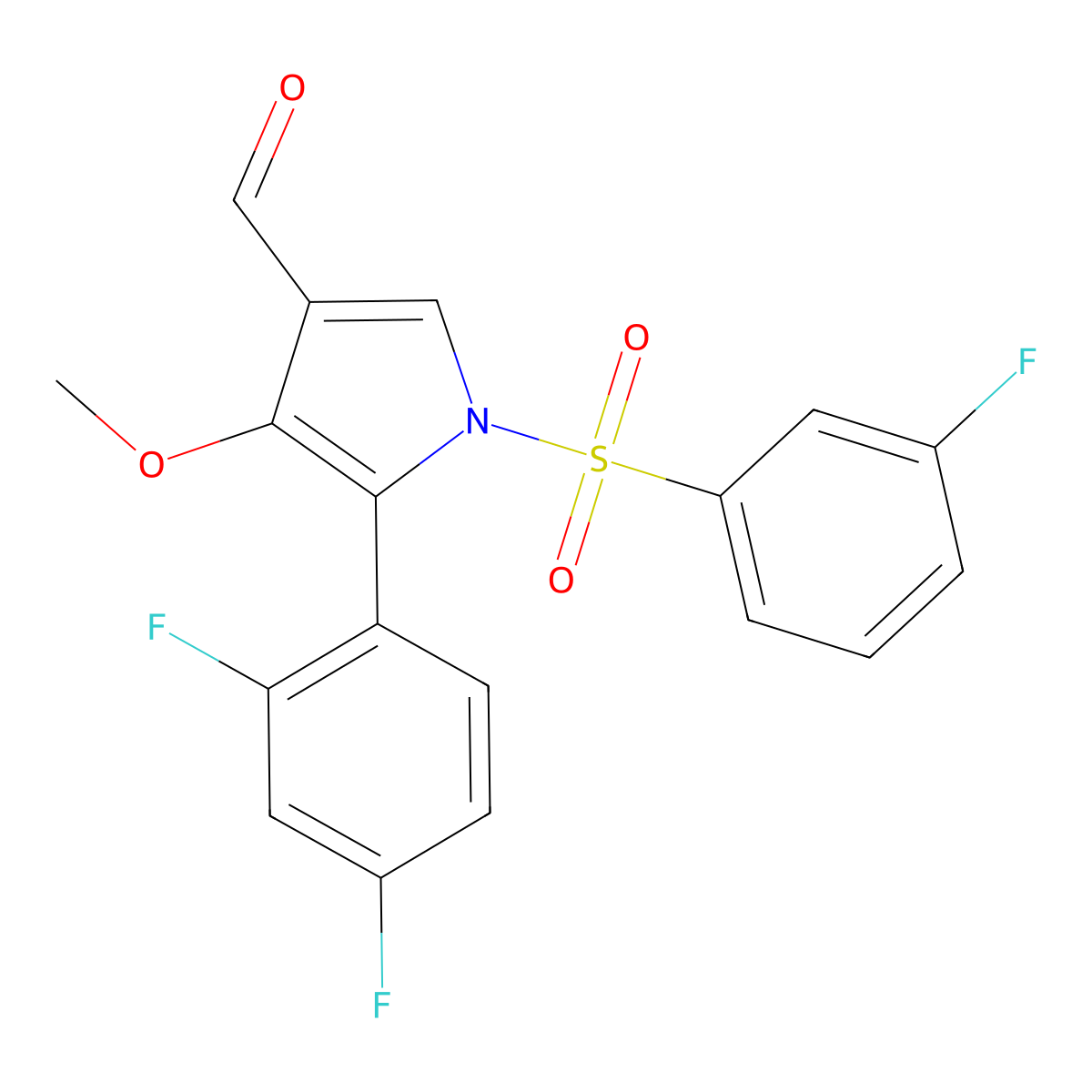 5-(2,4-Difluorophenyl)-1-((3-fluorophenyl)sulfonyl)-4-methoxy-1H-pyrrole-3-carbaldehyde molecular structure, CAS 1902955-31-0