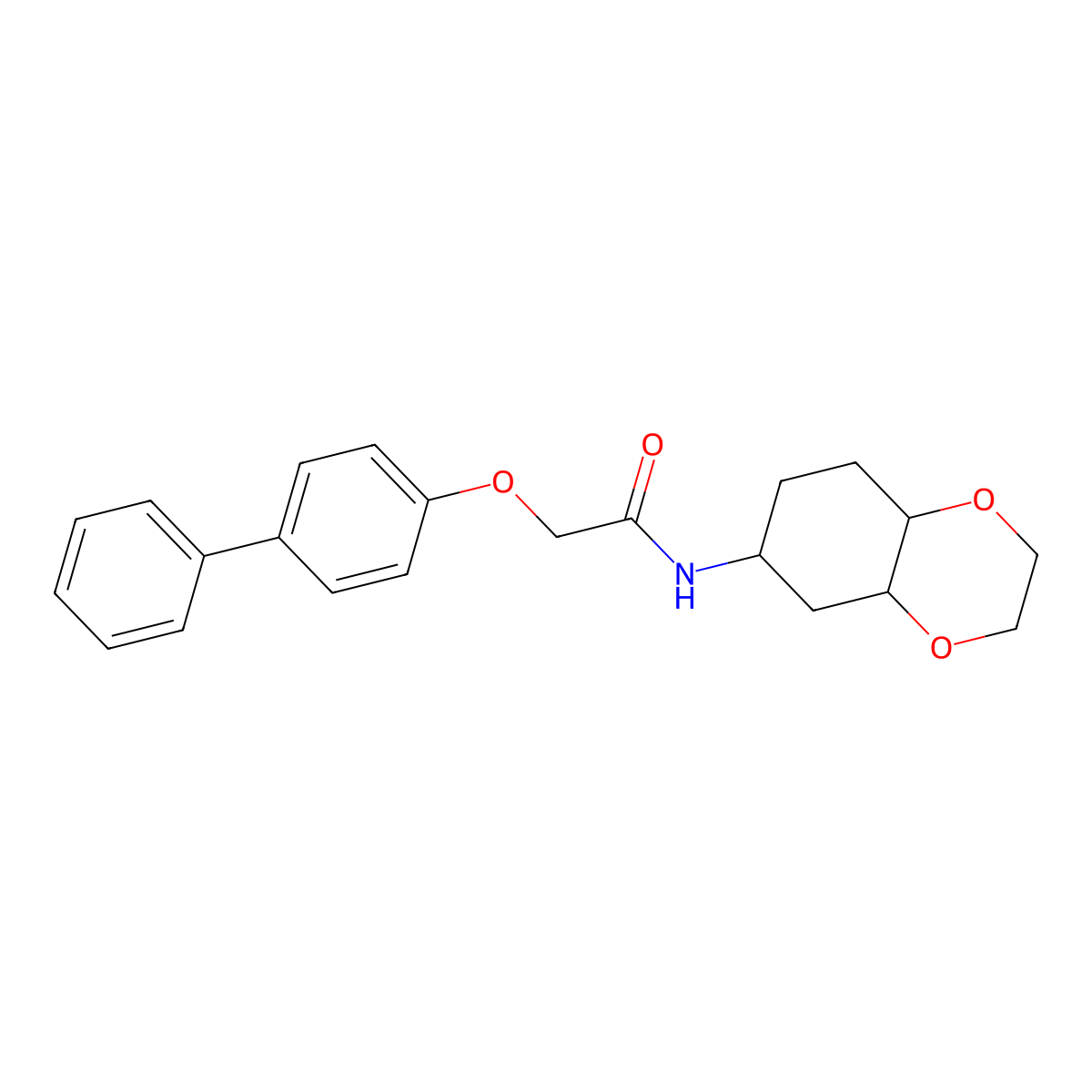 2-([1,1'-biphenyl]-4-yloxy)-N-(octahydrobenzo[b][1,4]dioxin-6-yl)acetamide molecular structure, CAS 1902956-48-2