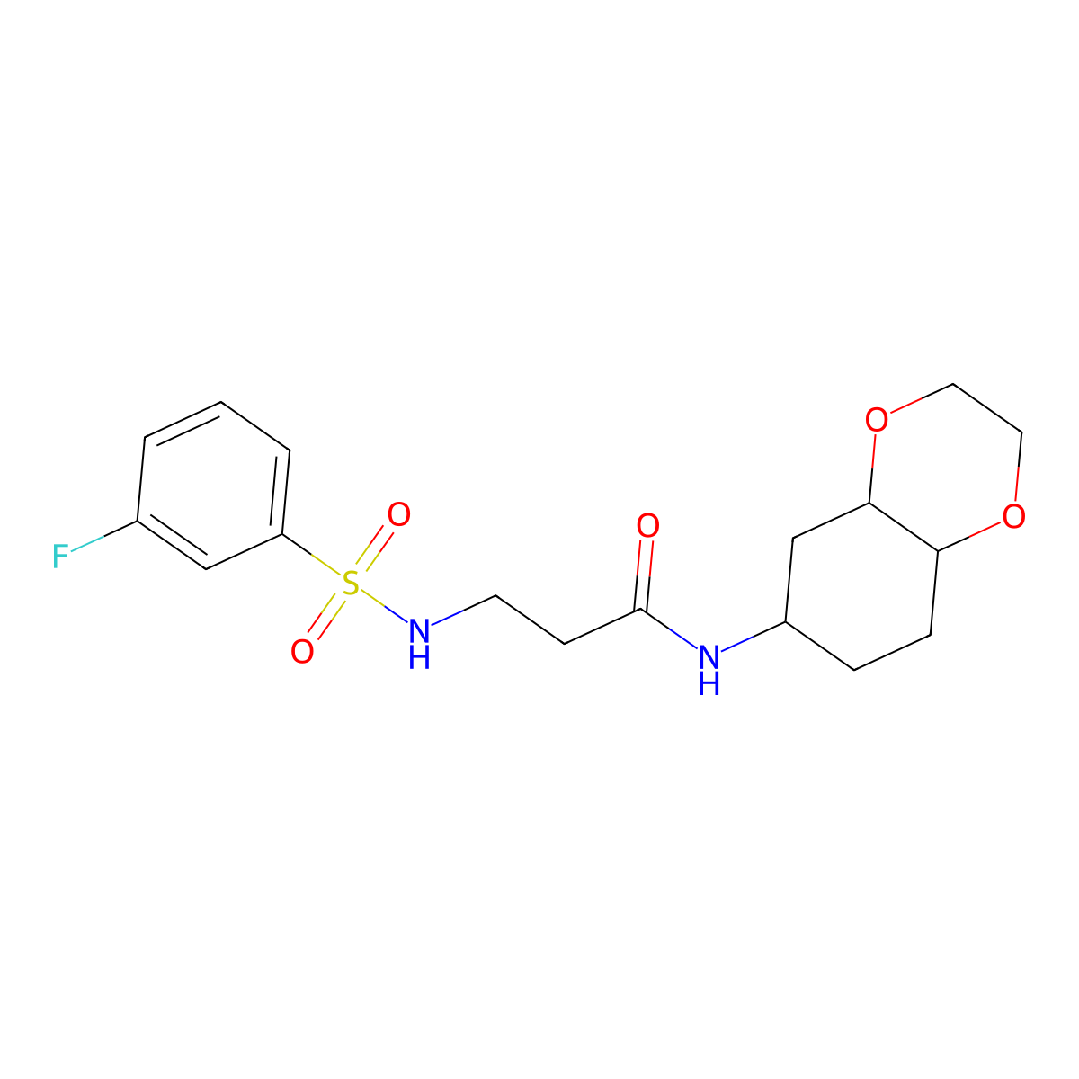 3-(3-fluorobenzenesulfonamido)-N-(octahydro-1,4-benzodioxin-6-yl)propanamide molecular structure, CAS 1902957-87-2