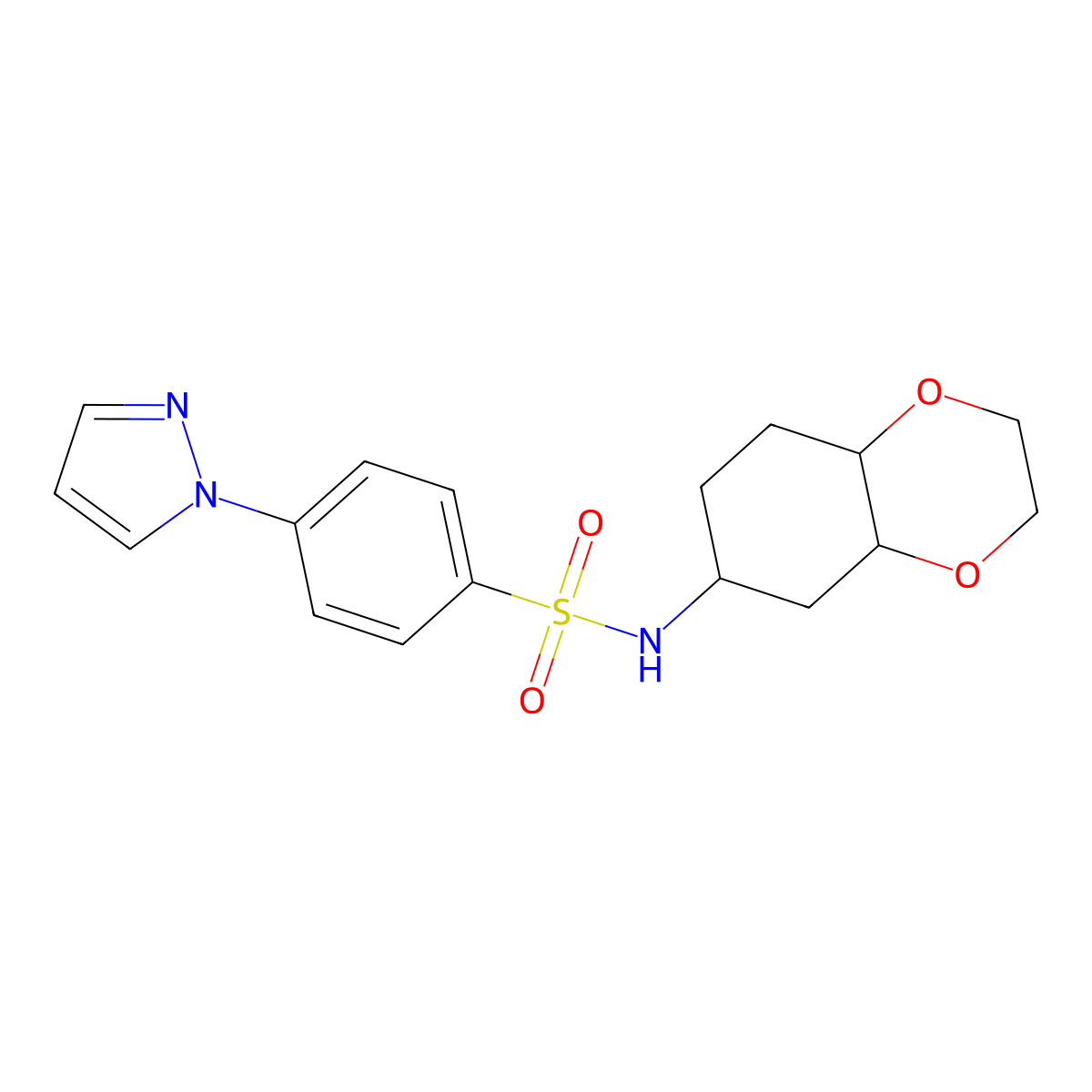 N-(octahydrobenzo[b][1,4]dioxin-6-yl)-4-(1H-pyrazol-1-yl)benzenesulfonamide molecular structure, CAS 1902959-30-1
