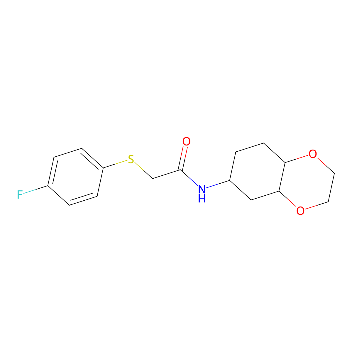 2-((4-fluorophenyl)thio)-N-(octahydrobenzo[b][1,4]dioxin-6-yl)acetamide molecular structure, CAS 1902964-56-0