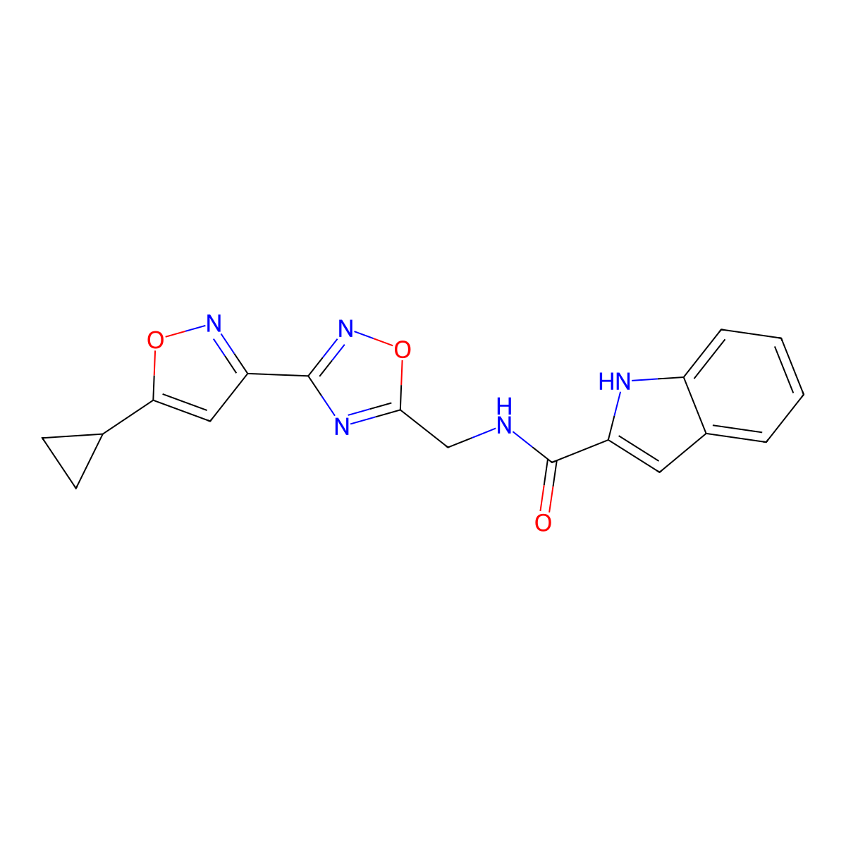 N-((3-(5-cyclopropylisoxazol-3-yl)-1,2,4-oxadiazol-5-yl)methyl)-1H-indole-2-carboxamide molecular structure, CAS 1902979-90-1
