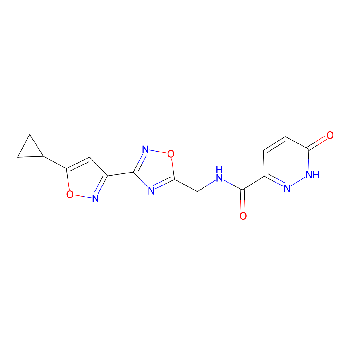 N-((3-(5-cyclopropylisoxazol-3-yl)-1,2,4-oxadiazol-5-yl)methyl)-6-oxo-1,6-dihydropyridazine-3-carboxamide molecular structure, CAS 1902979-94-5
