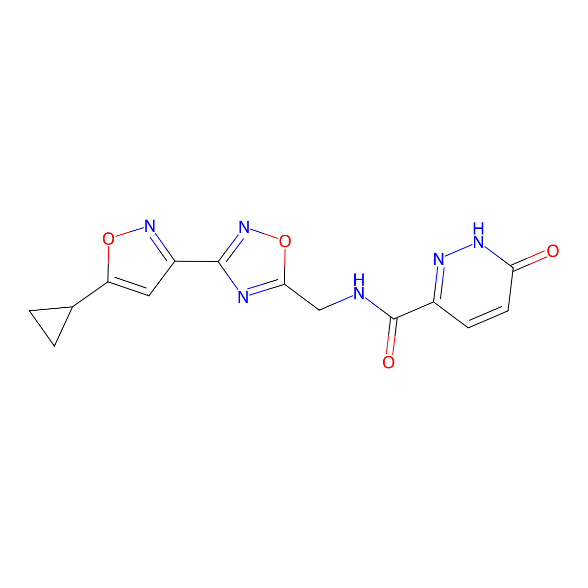 N-((3-(5-cyclopropylisoxazol-3-yl)-1,2,4-oxadiazol-5-yl)methyl)-6-oxo-1,6-dihydropyridazine-3-carboxamide molecular structure, CAS 1902979-94-5