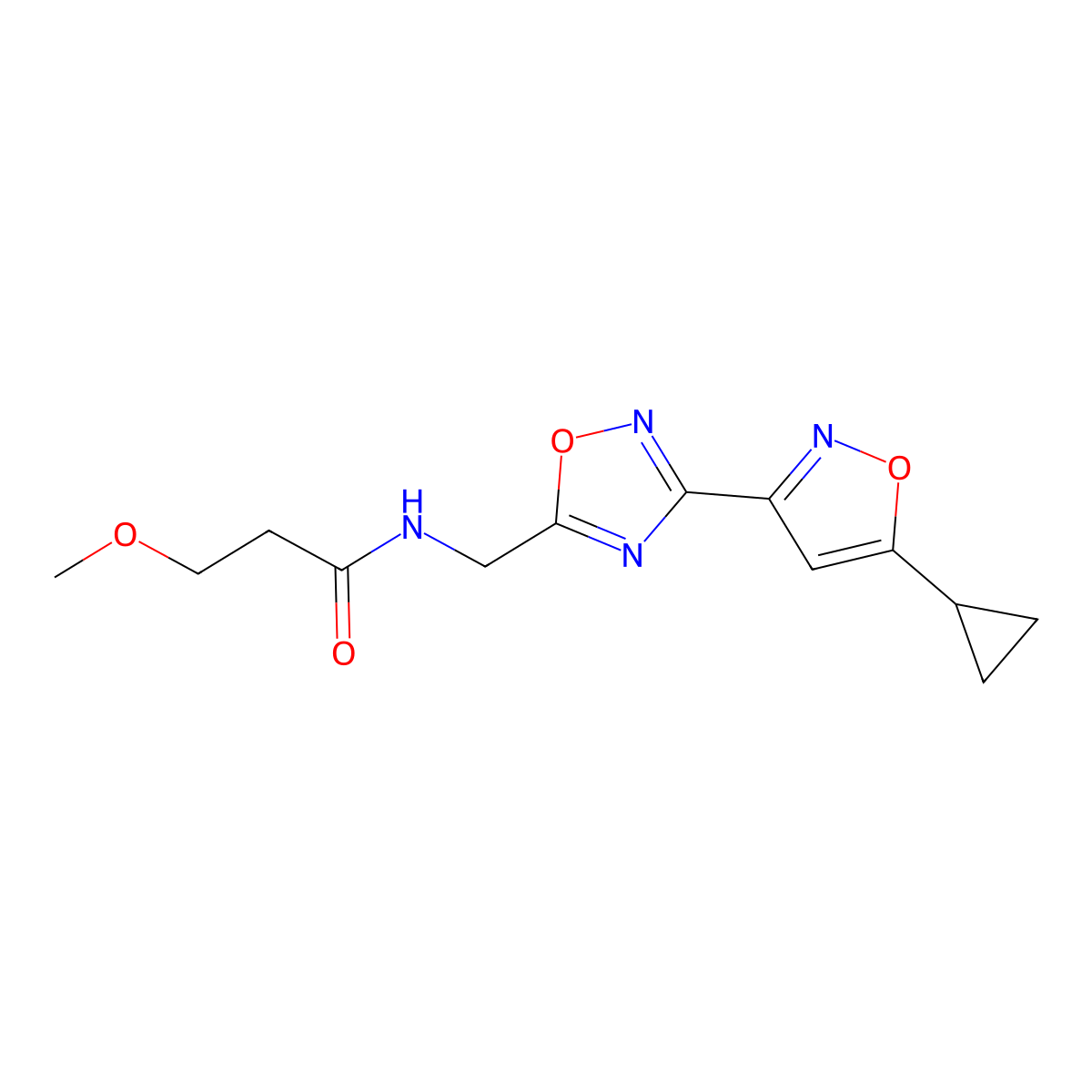 N-((3-(5-cyclopropylisoxazol-3-yl)-1,2,4-oxadiazol-5-yl)methyl)-3-methoxypropanamide molecular structure, CAS 1902980-01-1
