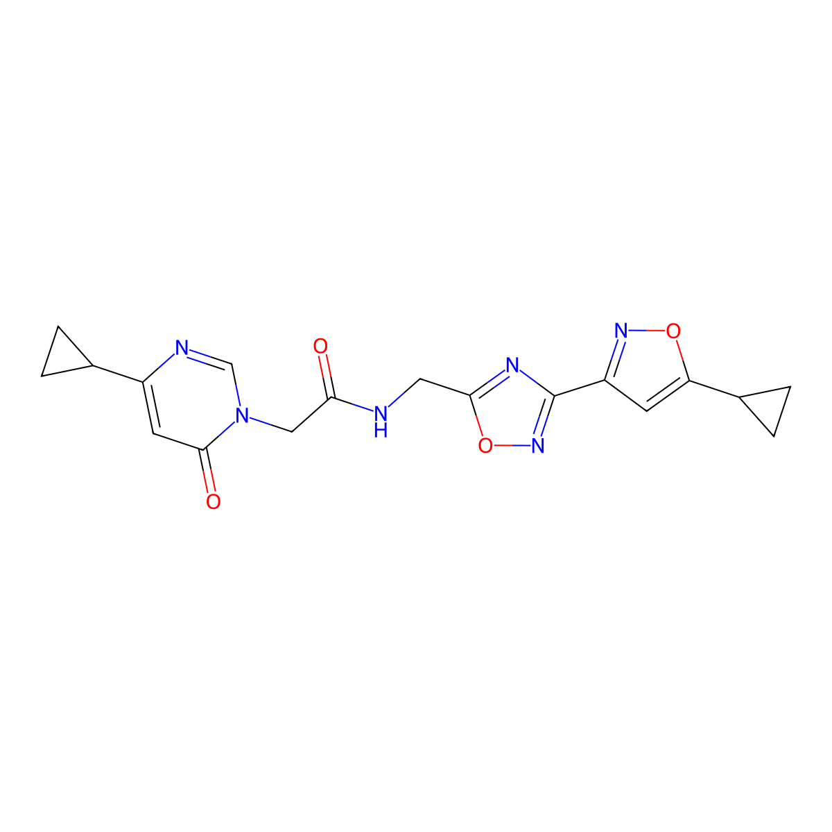 2-(4-cyclopropyl-6-oxopyrimidin-1(6H)-yl)-N-((3-(5-cyclopropylisoxazol-3-yl)-1,2,4-oxadiazol-5-yl)methyl)acetamide molecular structure, CAS 1902980-14-6