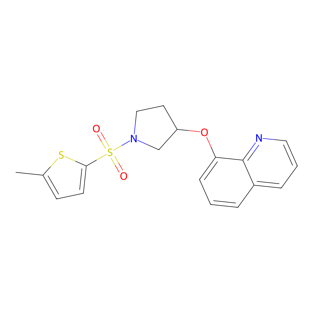 8-({1-[(5-Methylthiophen-2-yl)sulfonyl]pyrrolidin-3-yl}oxy)quinoline molecular structure, CAS 1902981-39-8