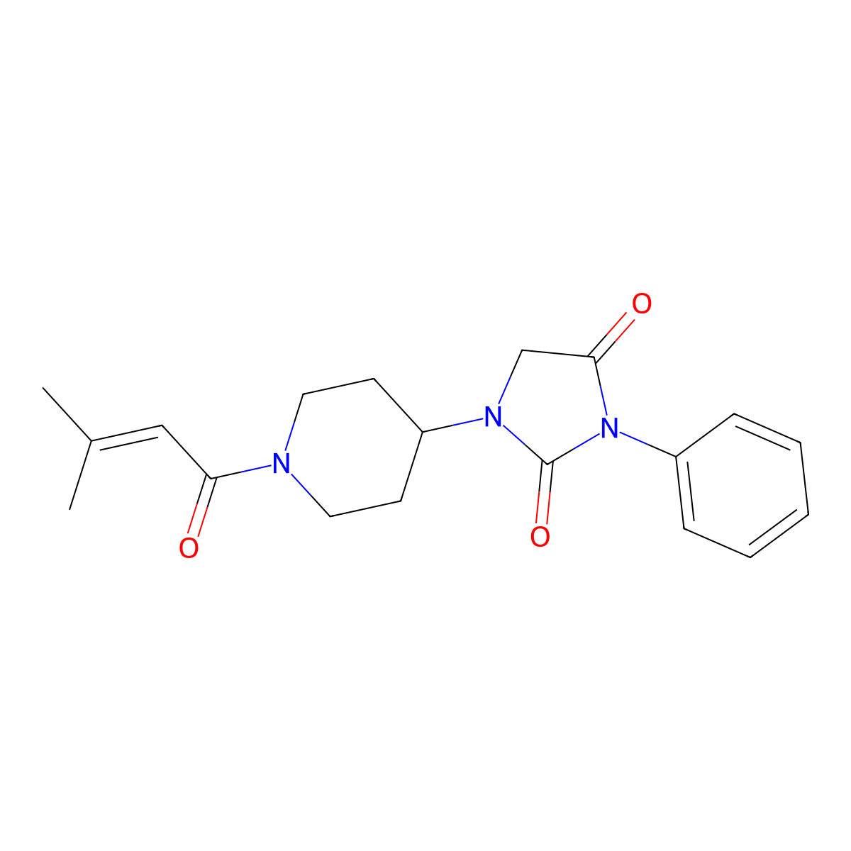 1-[1-(3-Methylbut-2-enoyl)piperidin-4-yl]-3-phenylimidazolidine-2,4-dione molecular structure, CAS 1902985-74-3