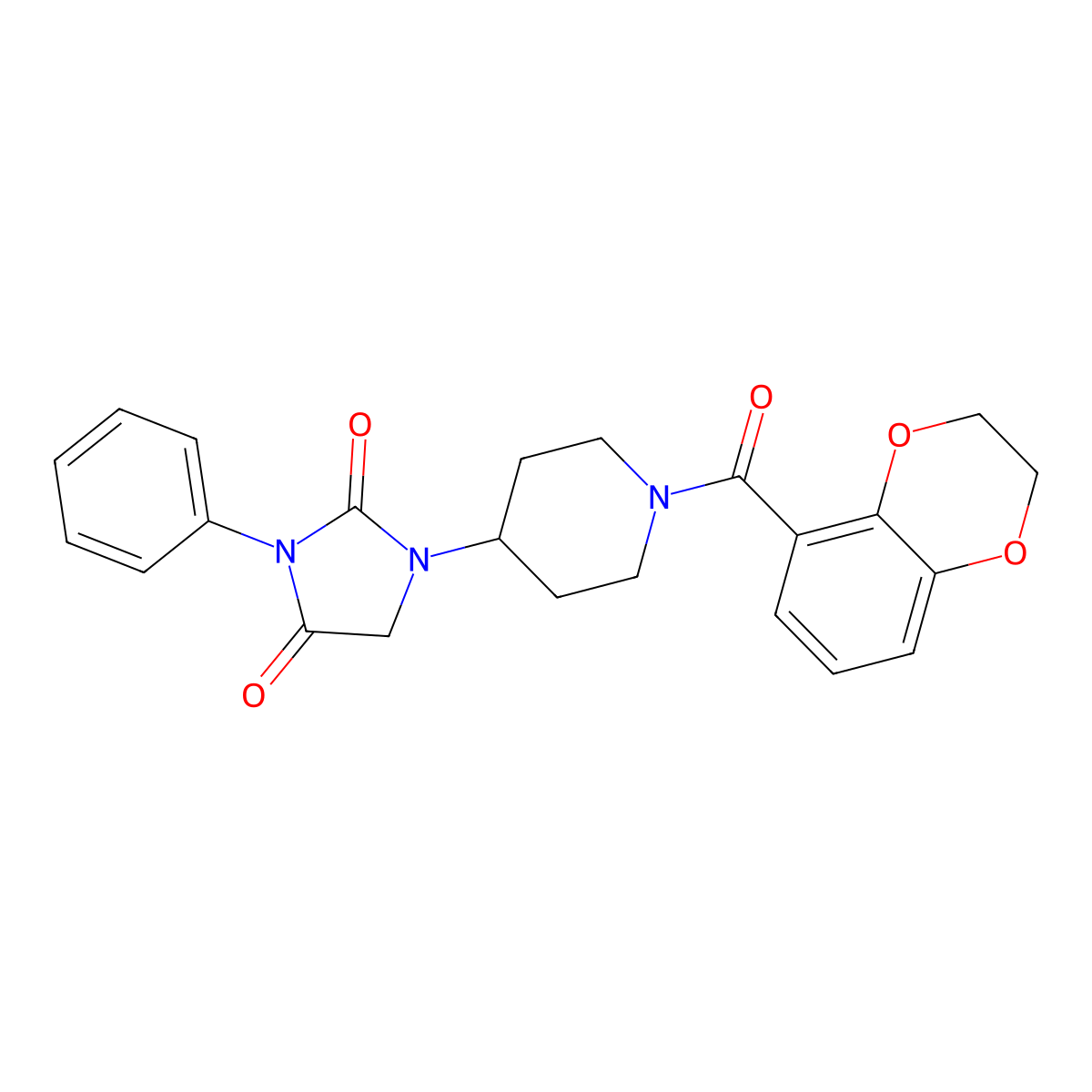 1-(1-(2,3-Dihydrobenzo[b][1,4]dioxine-5-carbonyl)piperidin-4-yl)-3-phenylimidazolidine-2,4-dione molecular structure, CAS 1902986-12-2